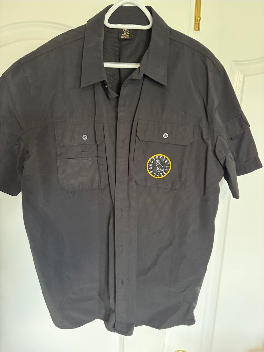 Ovo Short Sleeve Button-Down Work Shirt - Black with Patch